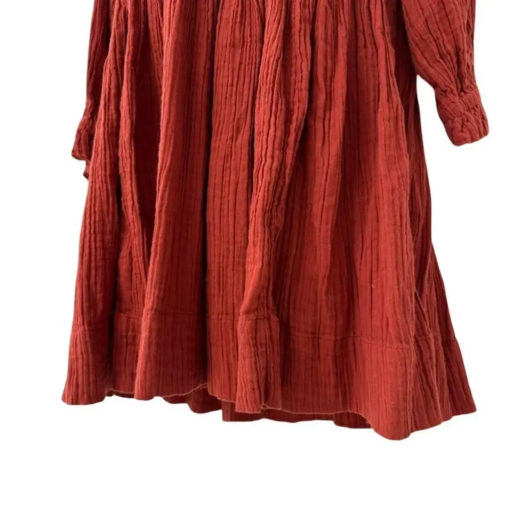 Free People Mini Oversized 3/4 Sleeve Gauze Dress Dark Orange 100% Cotton sz XS